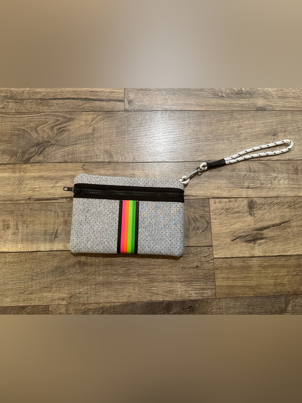 Pop Ups Brand Gray Wristlet Clutch with Neon Stripe